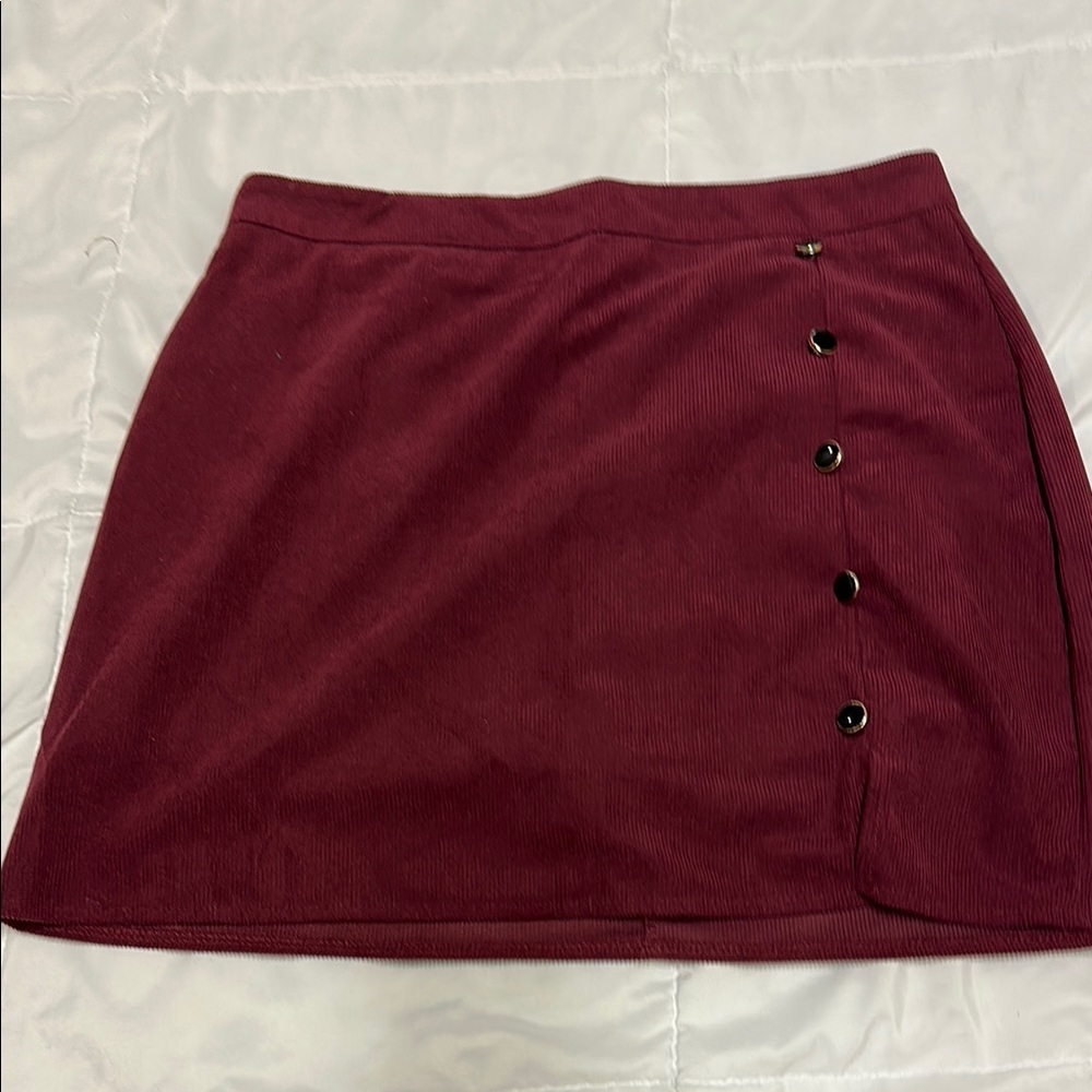 Elegant Burgundy Button-Detail Skirt